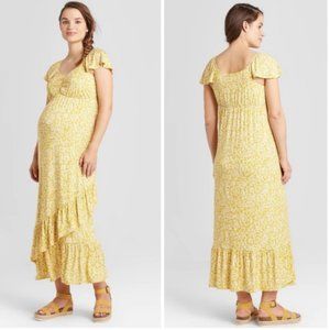 Ingrid and Isabel Maternity Yellow Floral Maxi Dress Size Medium